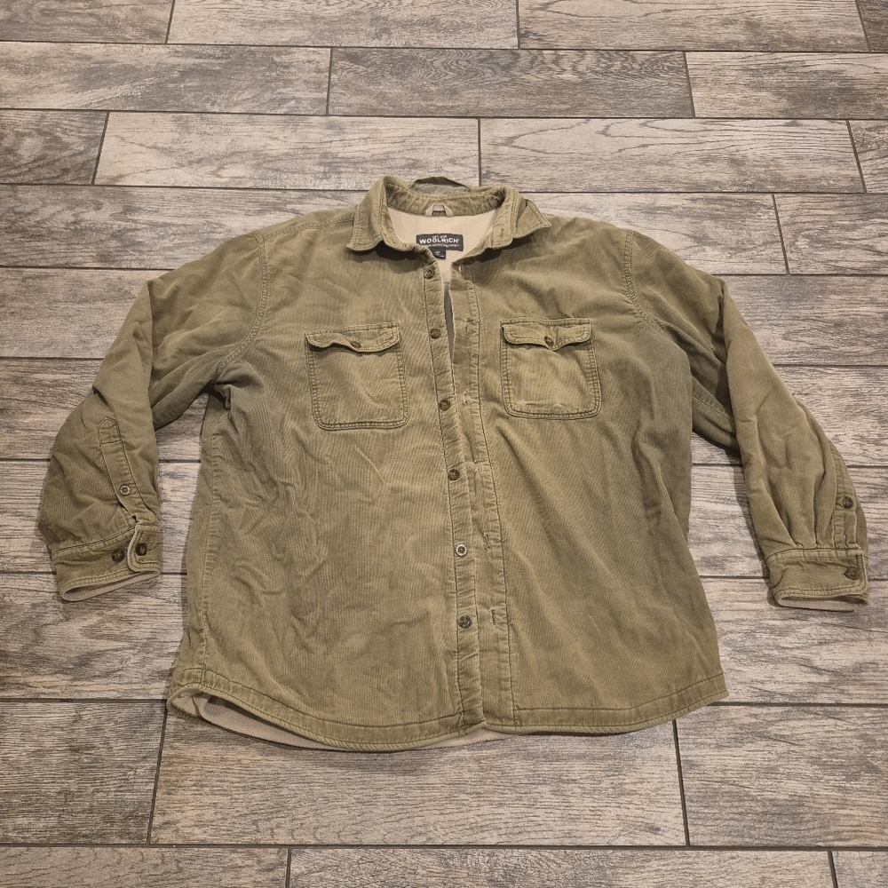 Woolrich Fleece Lined Corduroy Shirt Jacket Olive Green XL Shacket